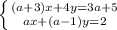 \left \{ {{(a+3)x+4y=3a+5} \atop {ax+(a-1)y=2}} \right.