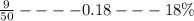 \frac{9}{50} - - - - 0.18 - - - 18\%