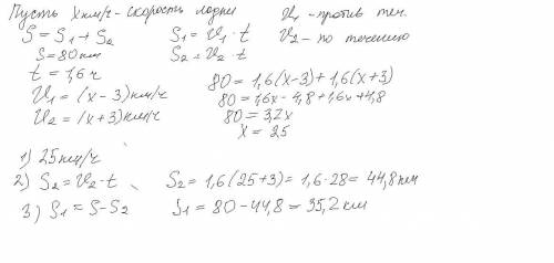 Расстояние между двумя пристанями равно 80 км. Из них одновременно навстречу друг другу вышли две ло