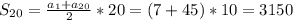 S_{20}=\frac{a_{1}+a_{20} }{2} *20=(7+45)*10=3150