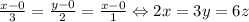 \frac{x-0}{3}=\frac{y-0}{2}=\frac{x-0}{1}\Leftrightarrow 2x=3y=6z