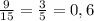 \frac{9}{15} = \frac{3}{5}=0,6