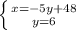 \left \{ {{x=-5y+48} \atop {y=6}} \right.