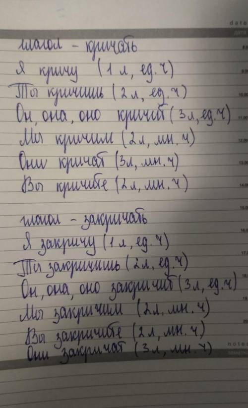 Измените глагол кричать по лицам и числам. Выделите окончания.