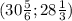 (30\frac{5}{6} ; 28\frac{1}{3})