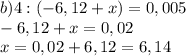 b)4:(-6,12+x)=0,005\\-6,12+x=0,02\\x=0,02+6,12=6,14