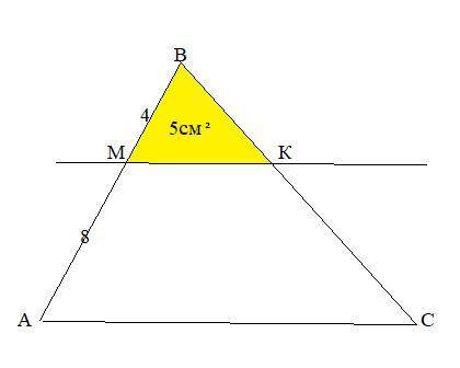 Прямая, параллельная стороне АС треугольника АВС, пересекает его сторону АВ в точке М, а сторону ВС