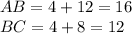 AB=4+12=16\\BC=4+8=12