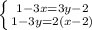 \left \{ {{1-3x=3y-2} \atop {1-3y=2(x-2)}} \right.