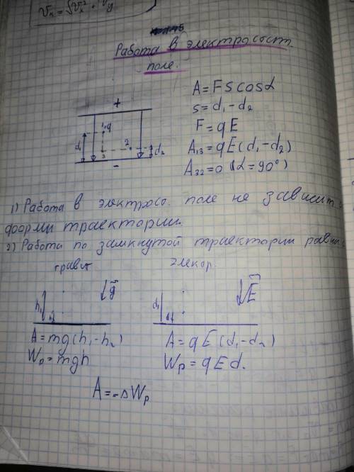 Нужно написать: выводы формул для работы поля по перемещению заряда и потенциальной энергии заряда в