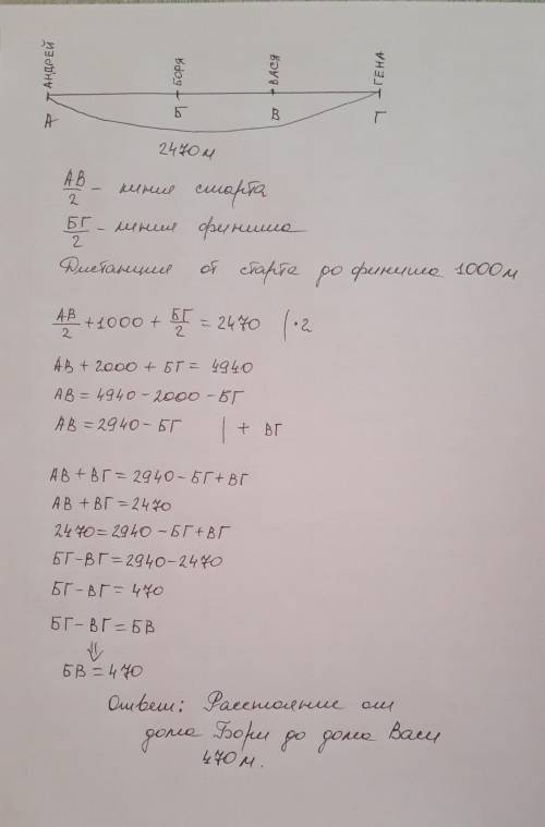 Вдоль дороги стоят дома Андрея, Бори, Васи и Гены (именно в таком порядке). Расстояние между домами