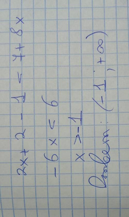 А)Решите неравенство 2(x+1)-1<7+8x Б) На каком рисунке изображено множество решений неравенства (