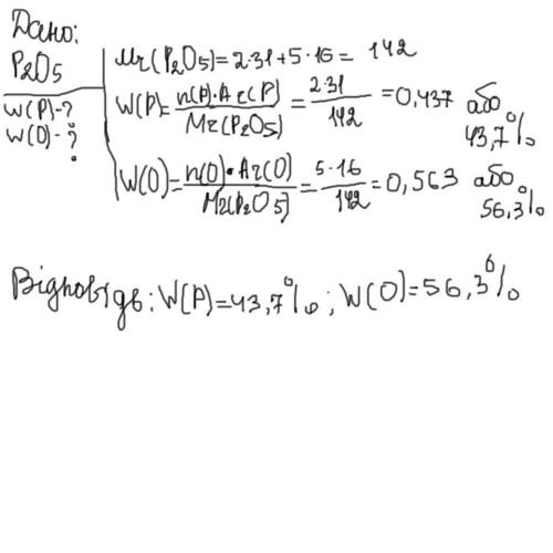 Знайти масову частку кожного елемента в фосфор (V) оксиді?