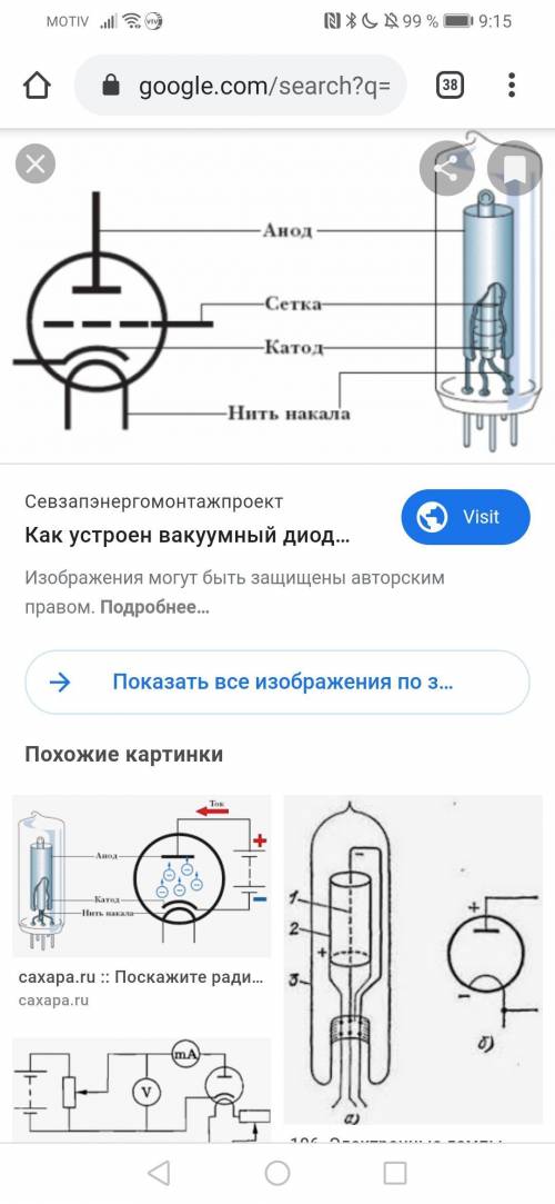 Изобразите схему вакуумного прибора- диода. Опишите ее