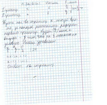 Первый принтер распечатал 6 страниц в минуту, а второй 8 страниц. Один и тот же реферат на первом пр