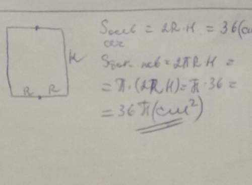 Площа осьового перерізу циліндра дорівнює 36 см^2. Знайдіть площу бічної поверхні циліндра.​