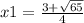 x1 = \frac{ 3 + \sqrt{65} }{4}