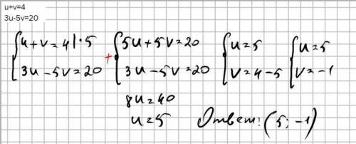 U+v=4 3u-5v=20 Метод сложения