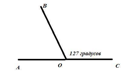 Найдите угол AOB, если BOC=127°, а AOC – развернутый. Построй чертеж. Определите вид углов AOB и