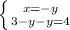 \left \{ {{x= -y \atop 3 -y -y=4}} \right.