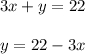 3x+y=22\\\\y=22-3x