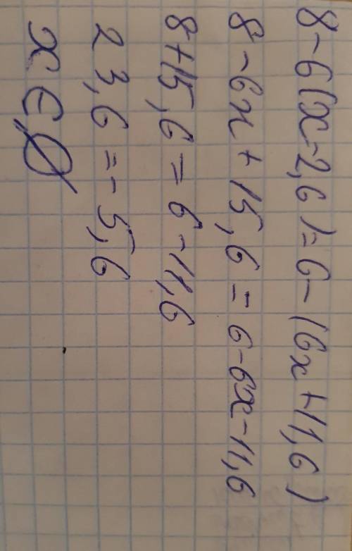 8-6(x– 2,6) = 6 -(6x +11,6)​