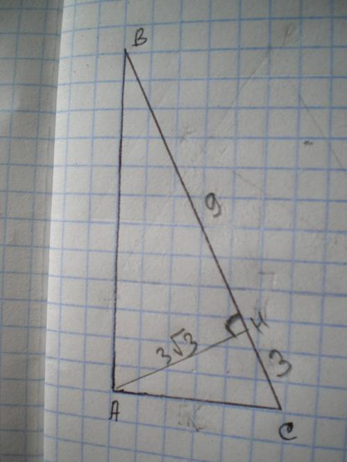 Проекції катетів прямокутногго трикутника на гіпотенузу орівнюють 3 і 9 см знайдіть менший катет три