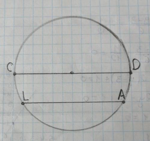 Побудуйте коло, радіус якого дорівнює 3 см. Проведіть ньому діаметр CD та хорду LA