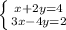 \left \{ {{x + 2y=4} \atop {3x-4y=2}} \right.