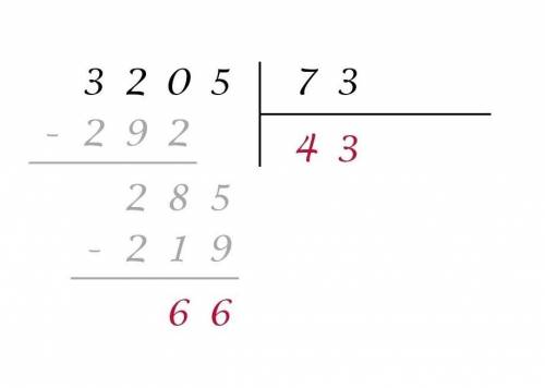 Чему равен остаток деления числа 3205 на73​