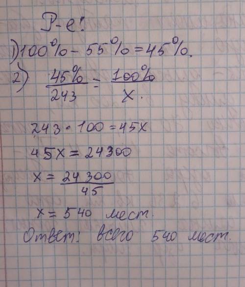 На футбольный матч было продано 55% всех имеющихся билетов. Сколько мест на стадионе, если незаполне