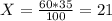 X = \frac{60*35}{100} = 21