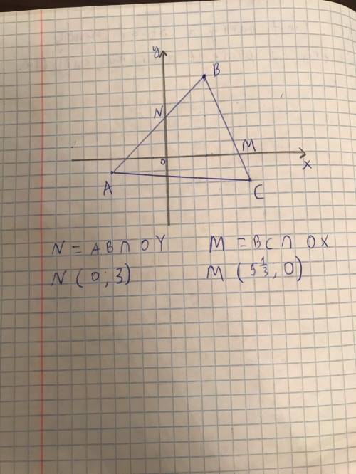 Постройте треугольник ABC, если A (-4; -1), B (3; 6), C (6; -2). Добавить точки пересечения стороны