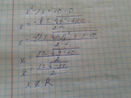 Решить уравнение: x^2-3x+10=0