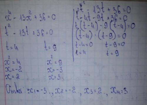 X⁴-13x²+36=0 Роз'язать рівняння ​