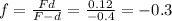 f = \frac{Fd}{F-d} = \frac{0.12}{-0.4} = -0.3