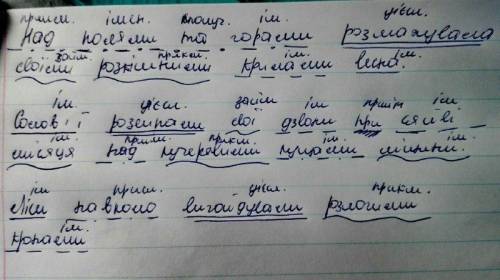 1. Записати речення. Визначити частини мови. Підкреслити члени речення. Над полями та горами розмах