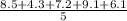 \frac{8.5+4.3+7.2+9.1+6.1}{5}