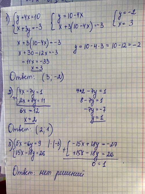 1. Решите методом подстановки систему уравнений: у + 4х = 10, х + 3у = - 3. 2. Решить систему уравн