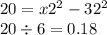 20 = x {2}^{2} - 3 {2}^{2} \\ 20 \div 6 = 0.18