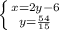 \left \{ {{x=2y-6} \atop {y=\frac{54}{15} }} \right.