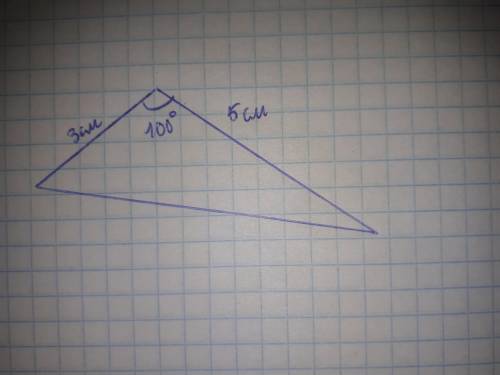 Постройте треугольник по сторонам 3см,5см и углу между ними 100°​