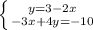 \left \{ {{y=3-2x} \atop {-3x+4y=-10}} \right.