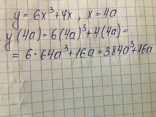 Найди значение функции y(x)=6x3+4x при x=4a.​