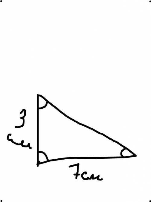 Построй прямоугольный треугольник Измерь углы со сторонами 3 см и 7 см прилегающими к углу измерить