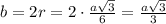 b=2r=2\cdot \frac{a\sqrt3}{6}=\frac{a\sqrt3}{3}