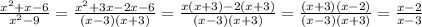 \frac{x^2+x-6}{x^2-9} = \frac{x^2+3x-2x-6}{(x-3)(x+3)} = \frac{x(x+3)-2(x+3)}{(x-3)(x+3)} = \frac{(x+3)(x-2)}{(x-3)(x+3)} = \frac{x-2}{x-3}