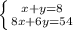 \left \{ {{x+y = 8} \atop {8x+6y = 54}} \right.