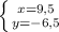 \left \{ {{x=9,5} \atop {y=-6,5}} \right.