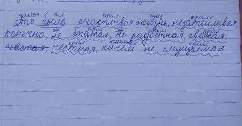 Синтетический разбор предложения. Это была счастлива жизнь, незатейливая, конечно, не богатая, но ра